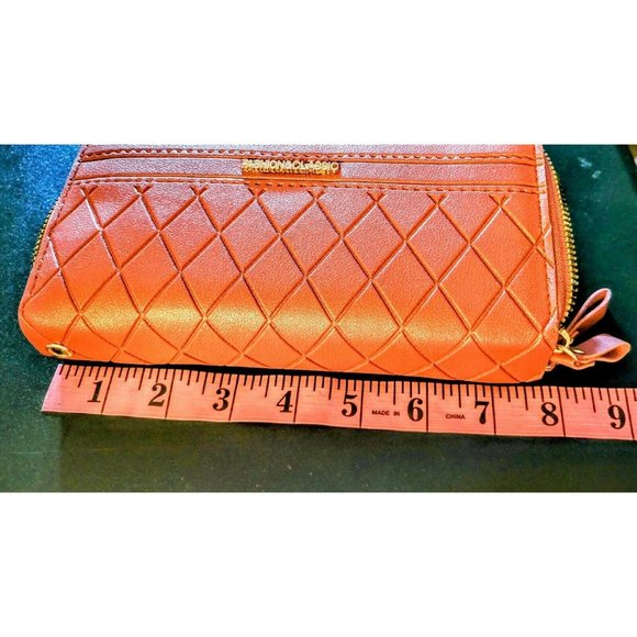 Vegan Double Zipper Multi section Wallet Wristlet Phone-Holder Clutch Gift - Picture 4 of 5